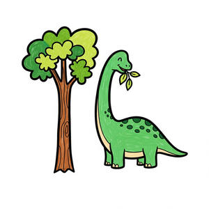 Gentle Brachiosaurus Snacking on Treetop Leaves